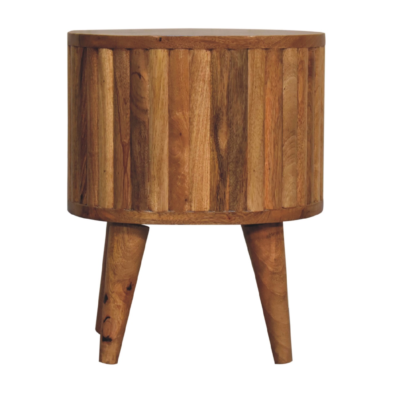 Solid Mango Wood Oak Finished 2 Drawer Stripe Rounded Bedside - Image 9