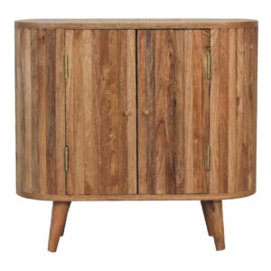 Solid Mango Wood Oak Finished 2 Striped Door Cabinet
