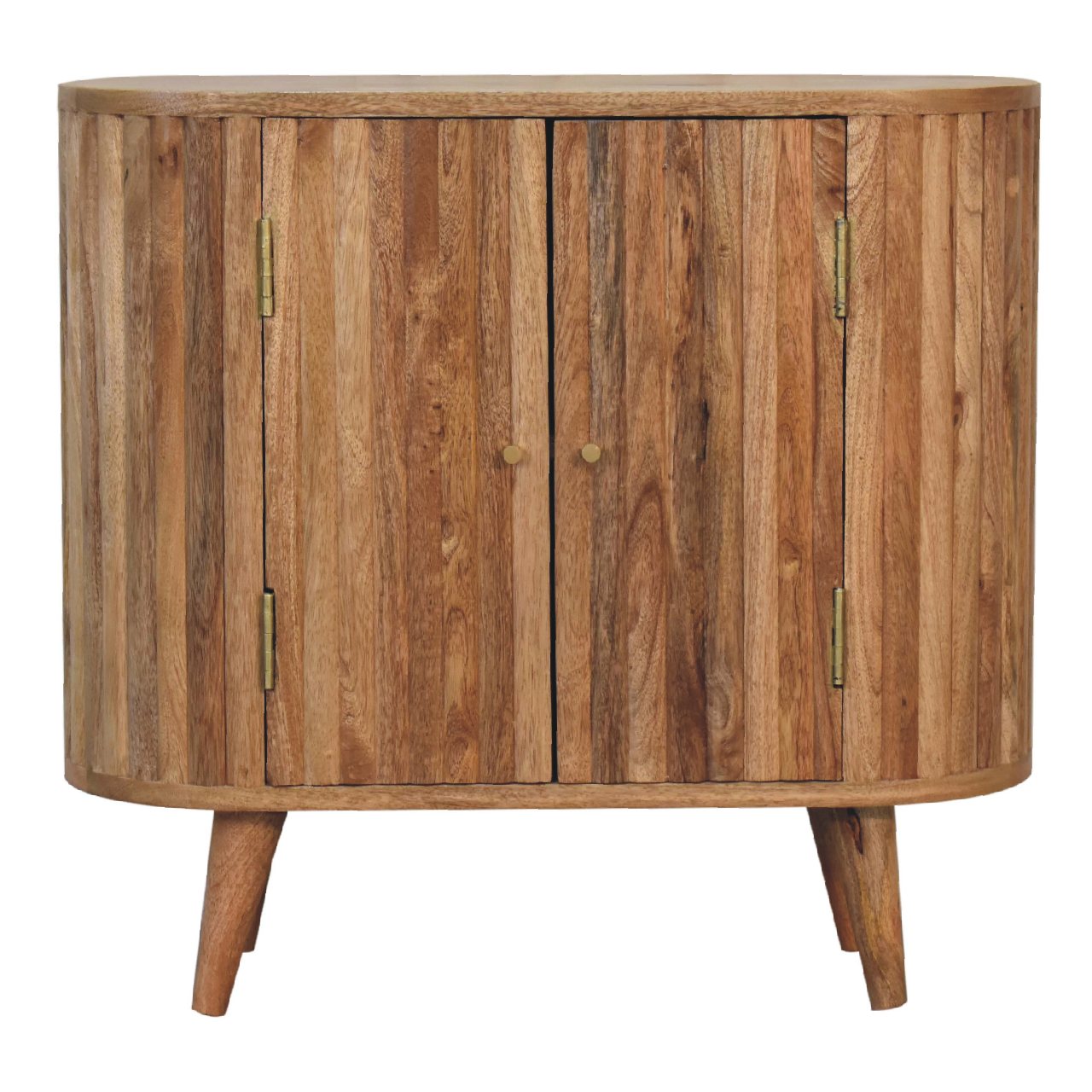Solid Mango Wood Oak Finished 2 Striped Door Cabinet