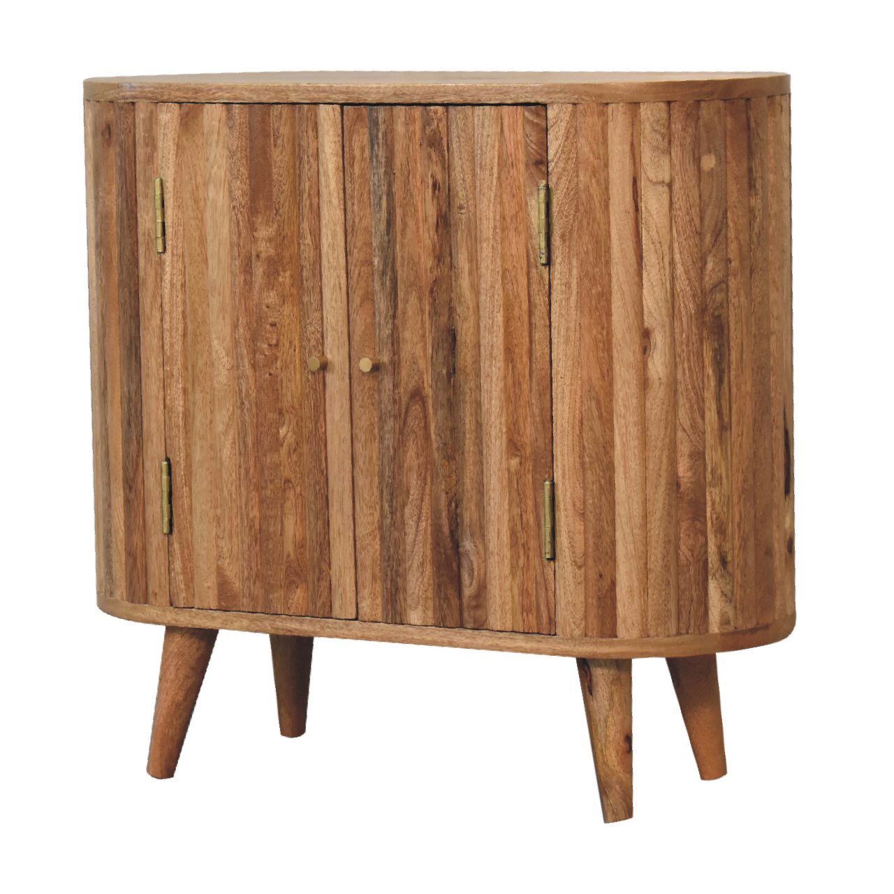 Solid Mango Wood Oak Finished 2 Striped Door Cabinet - Image 2