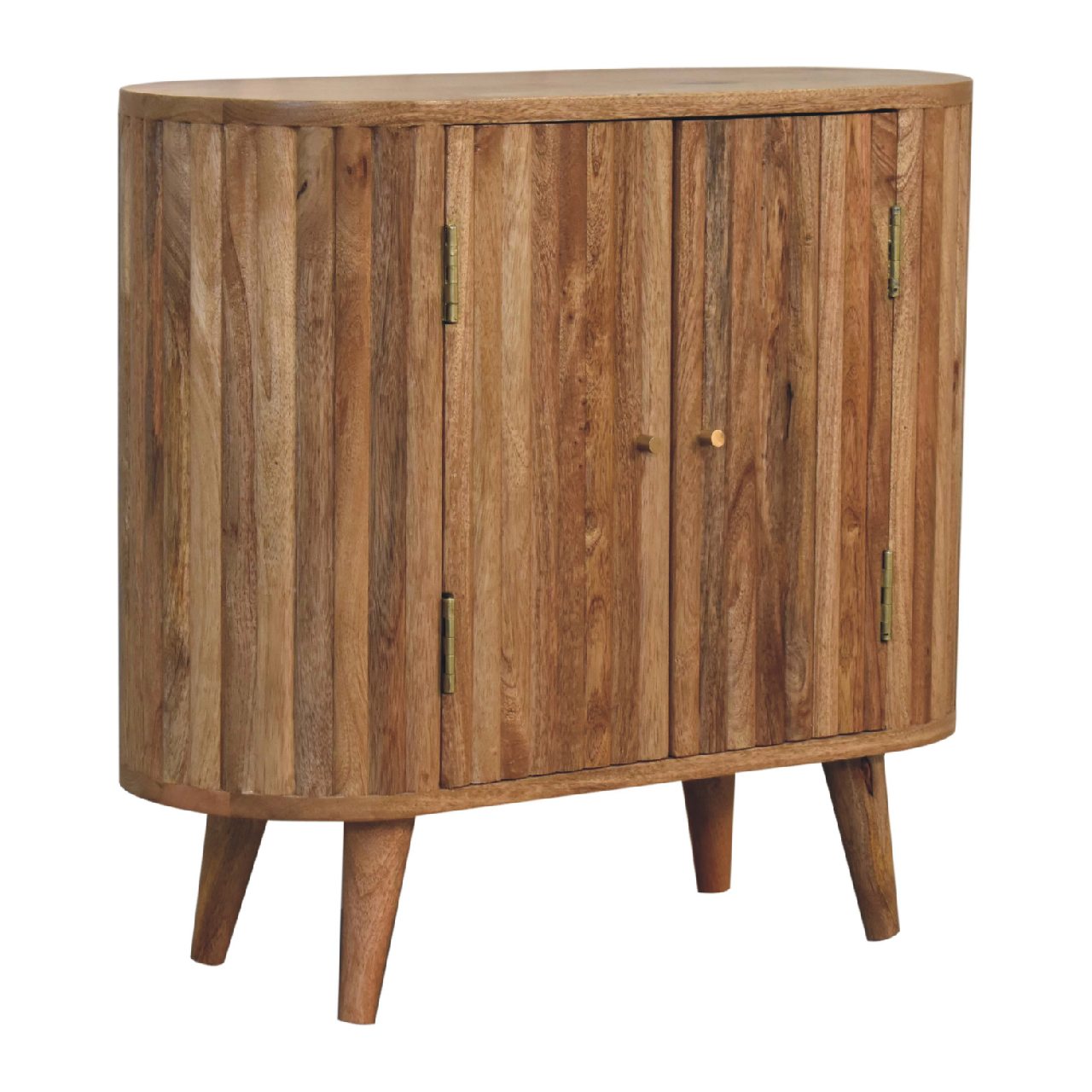 Solid Mango Wood Oak Finished 2 Striped Door Cabinet - Image 3