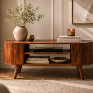 Solid Mango Wood Chestnut Finished 2 Slots Cortez Media Unit