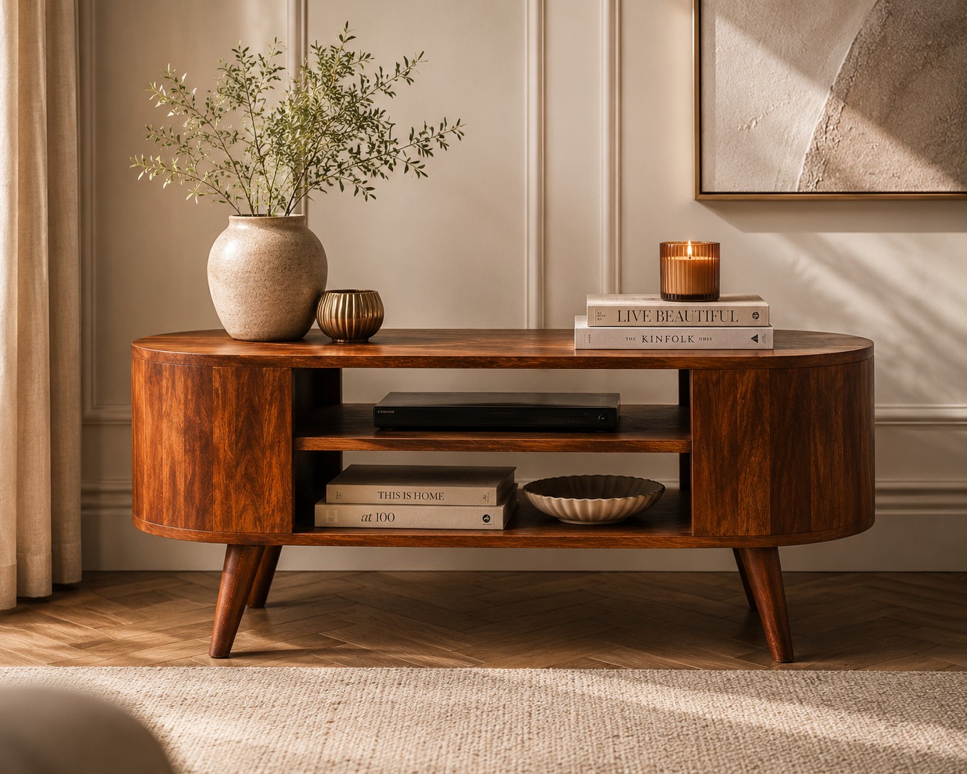 Solid Mango Wood Chestnut Finished 2 Slots Cortez Media Unit