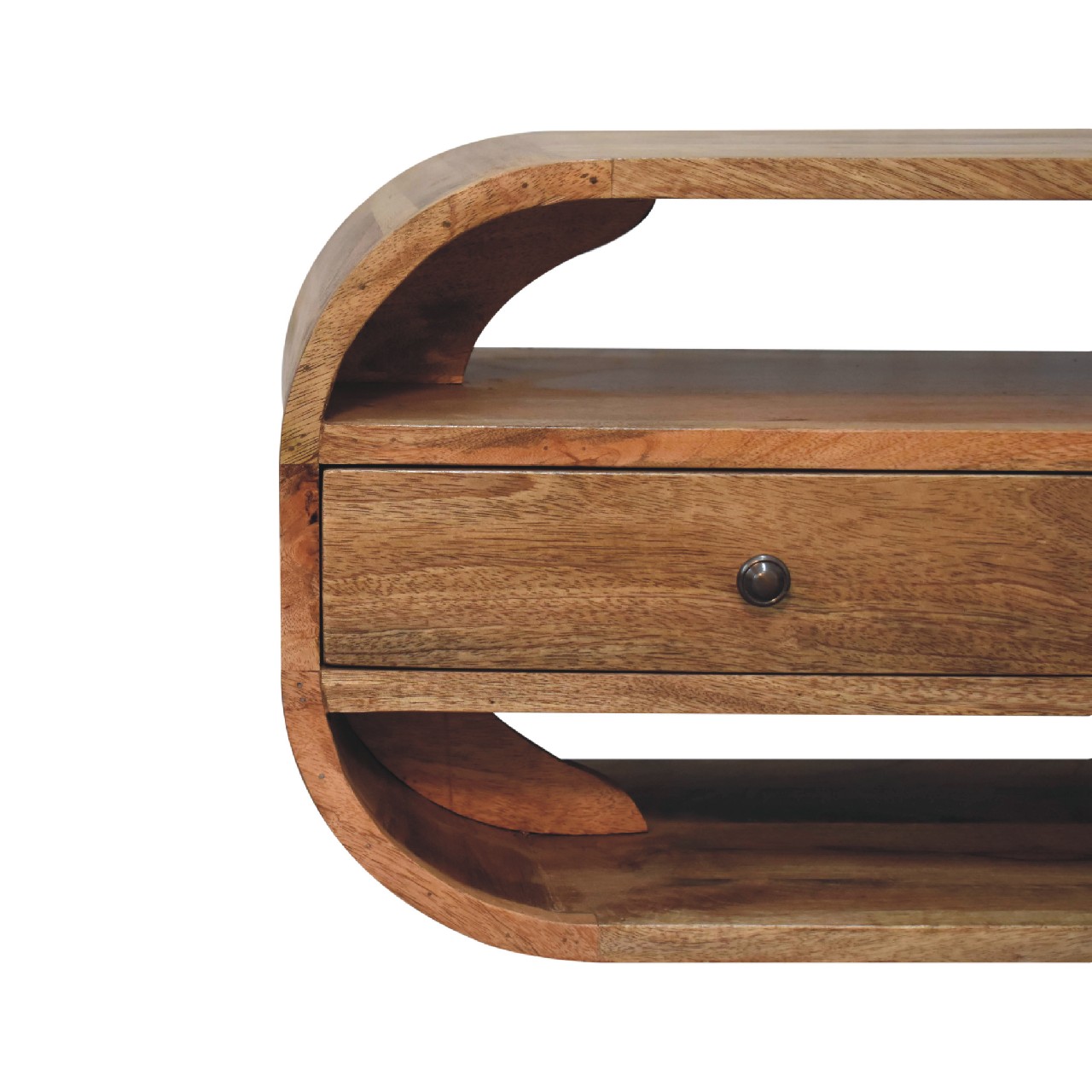 Solid Mango Wood Oak Finished 2 Drawer Curved Edge Media Unit - Image 4