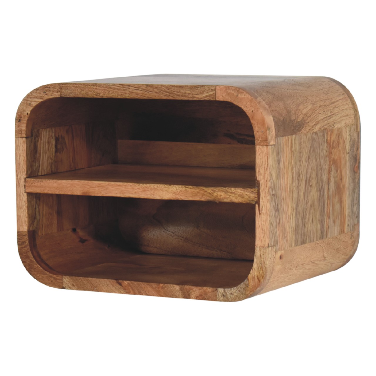 Solid Mango Wood Oak Finished Floating Open Curve Bedside - Image 3