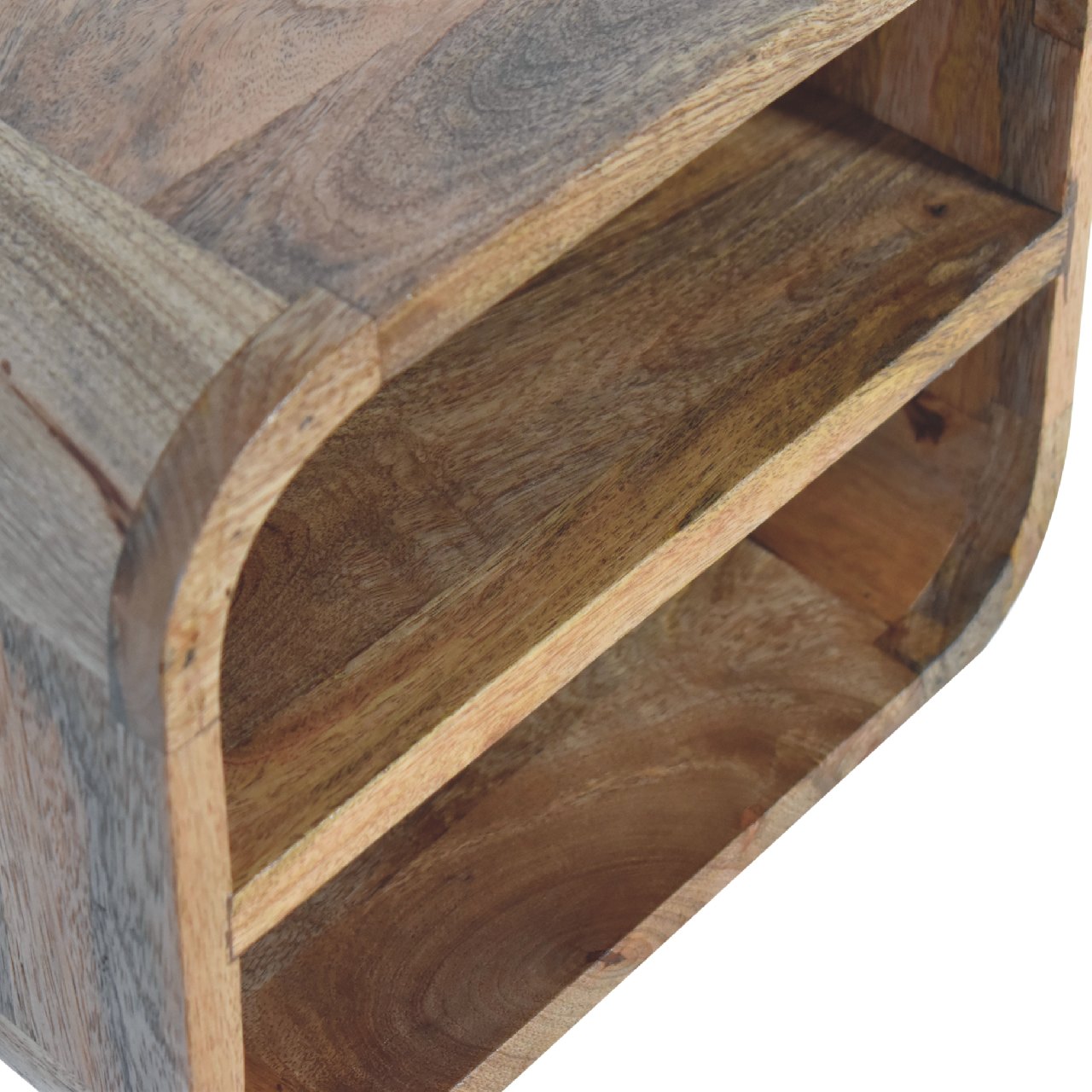 Solid Mango Wood Oak Finished Floating Open Curve Bedside - Image 5