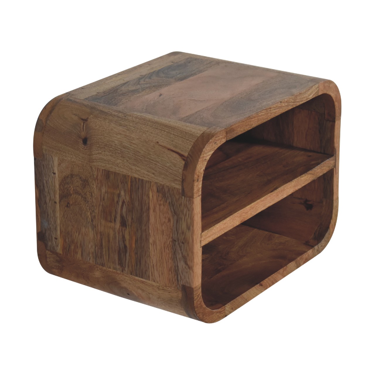 Solid Mango Wood Oak Finished Floating Open Curve Bedside - Image 6