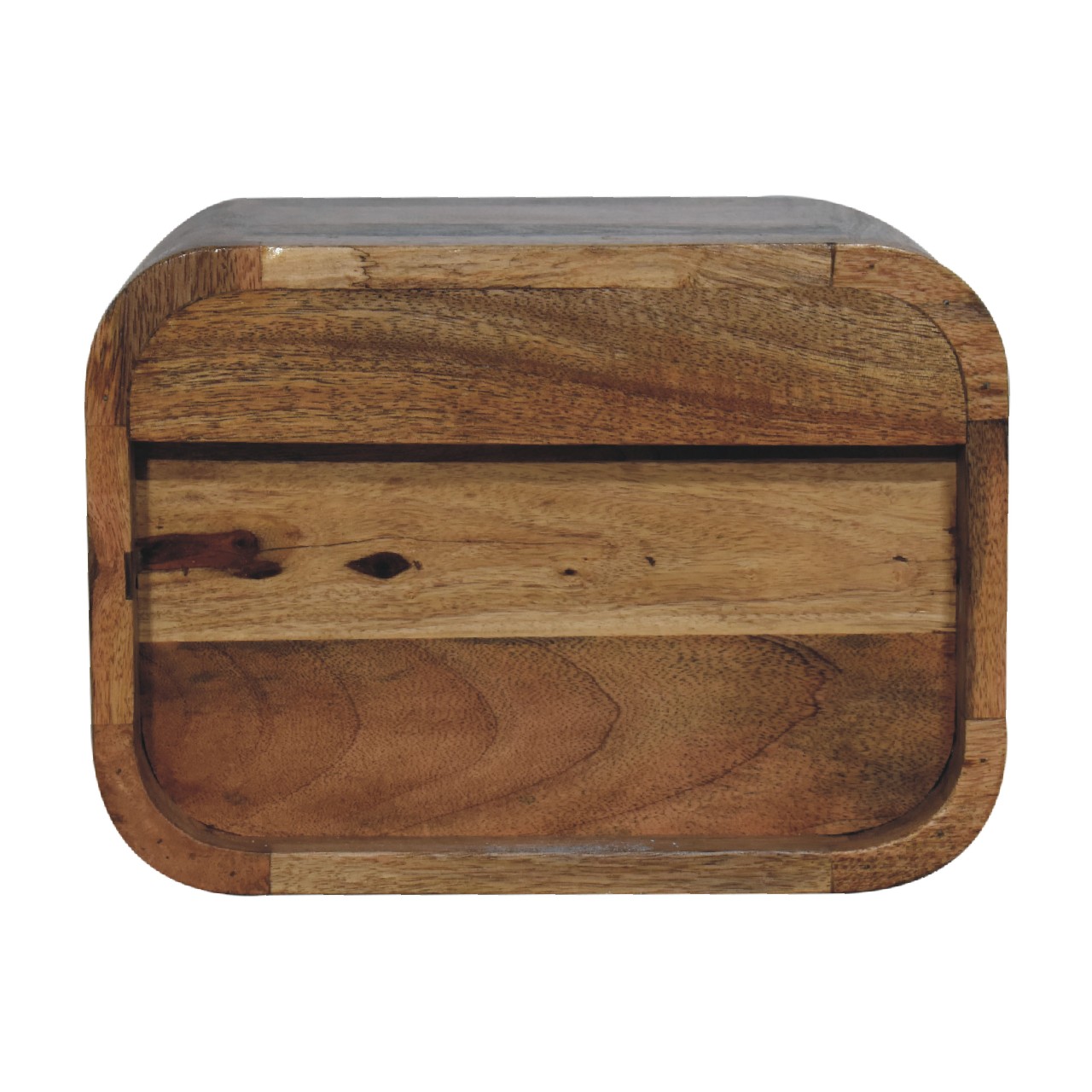 Solid Mango Wood Oak Finished Floating Open Curve Bedside - Image 8