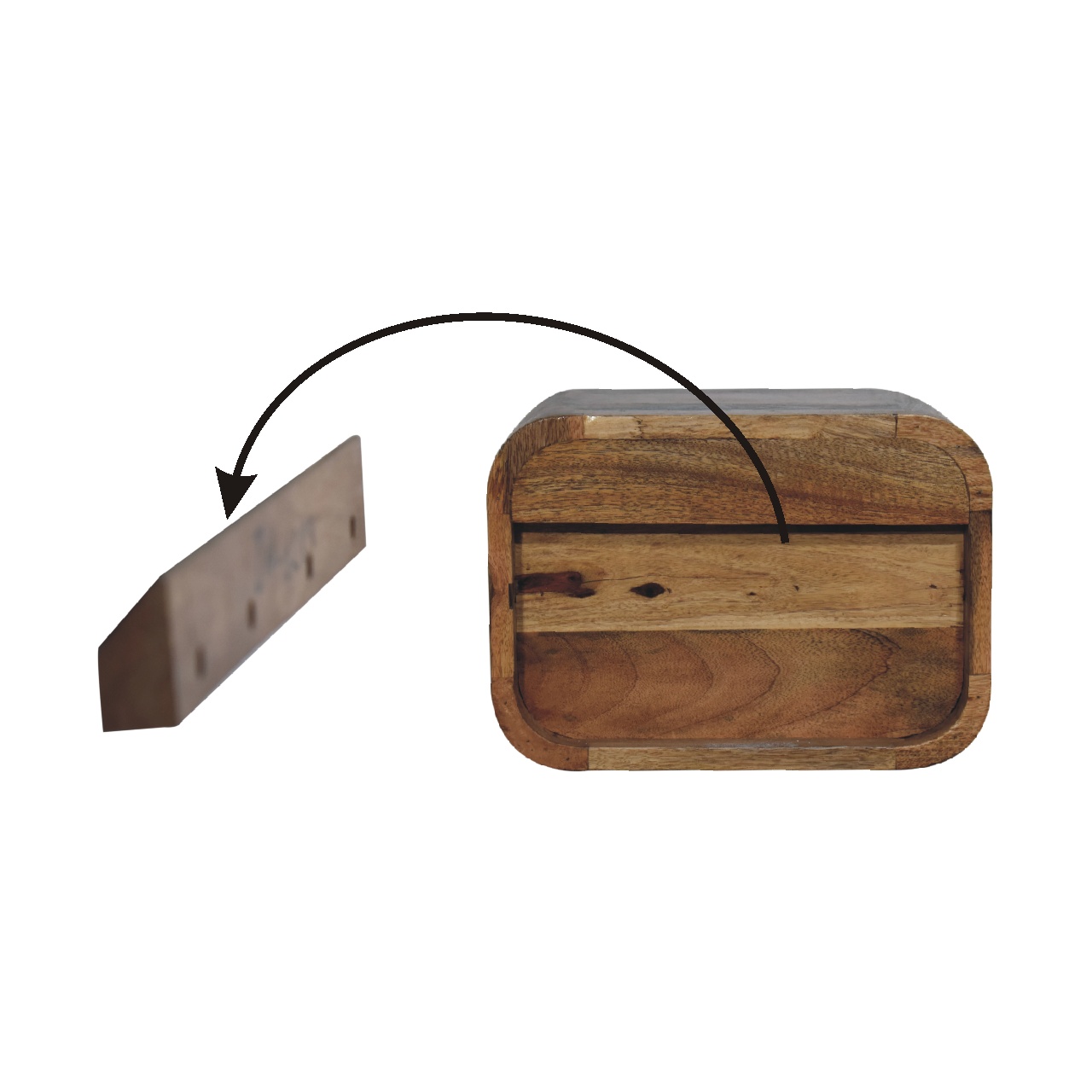 Solid Mango Wood Oak Finished Floating Open Curve Bedside - Image 9
