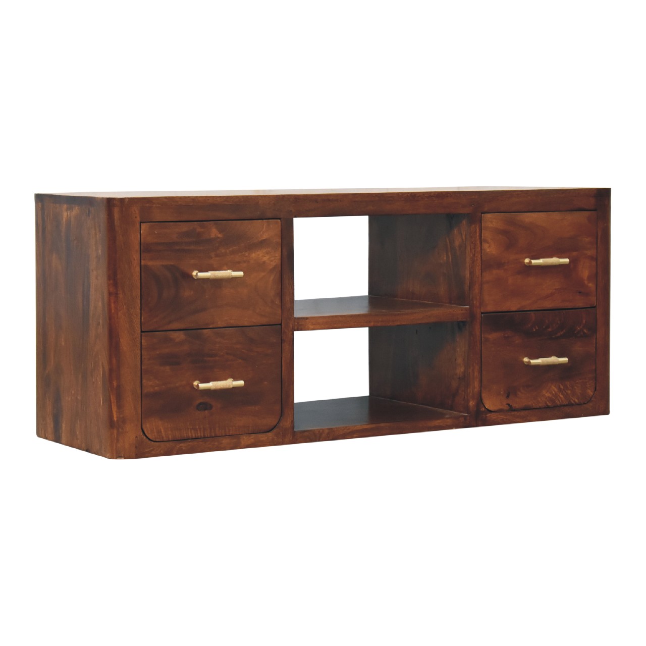 Solid Mango Wood Chestnut Finished 4 Drawer 2 Slots Luca Media Unit - Image 2