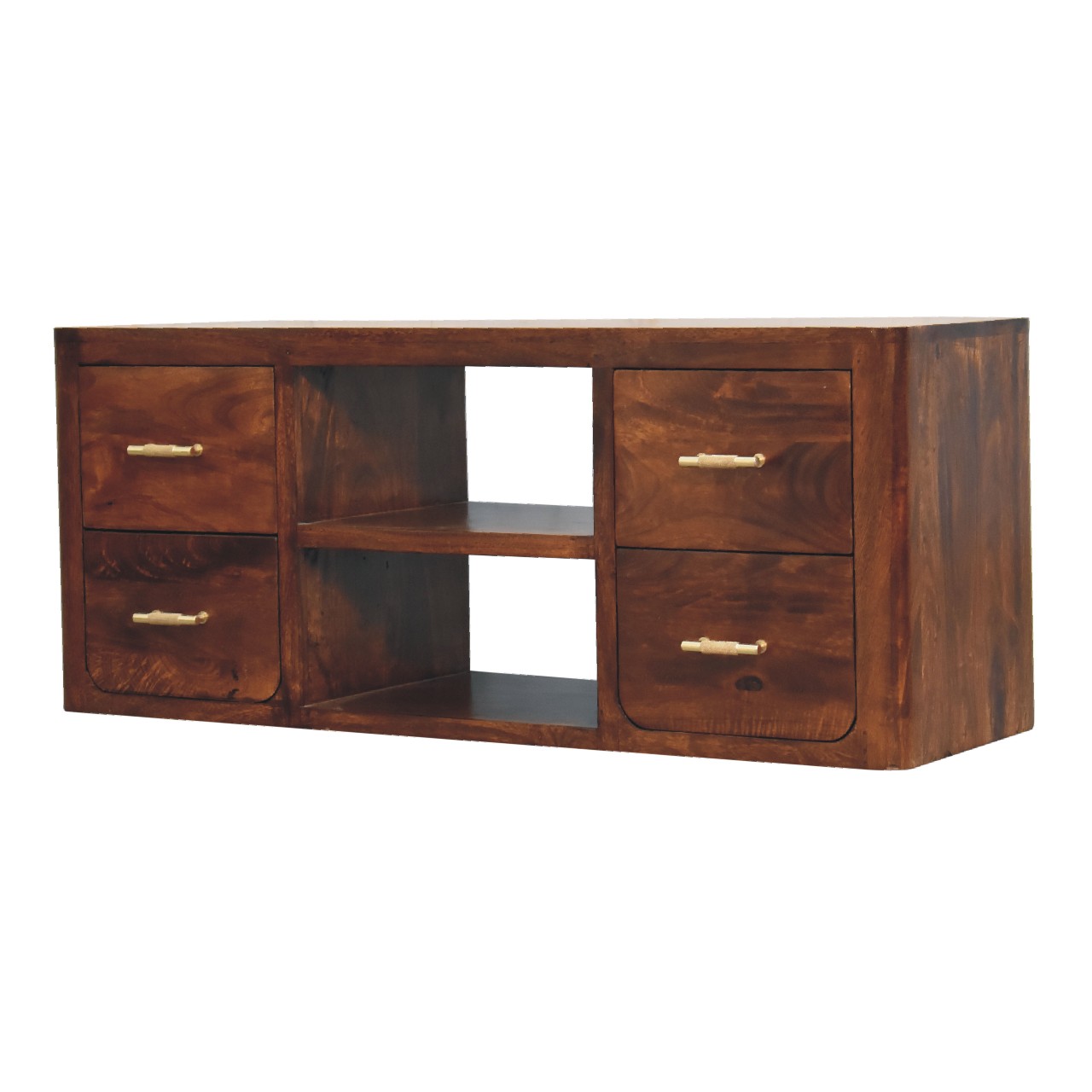 Solid Mango Wood Chestnut Finished 4 Drawer 2 Slots Luca Media Unit - Image 3
