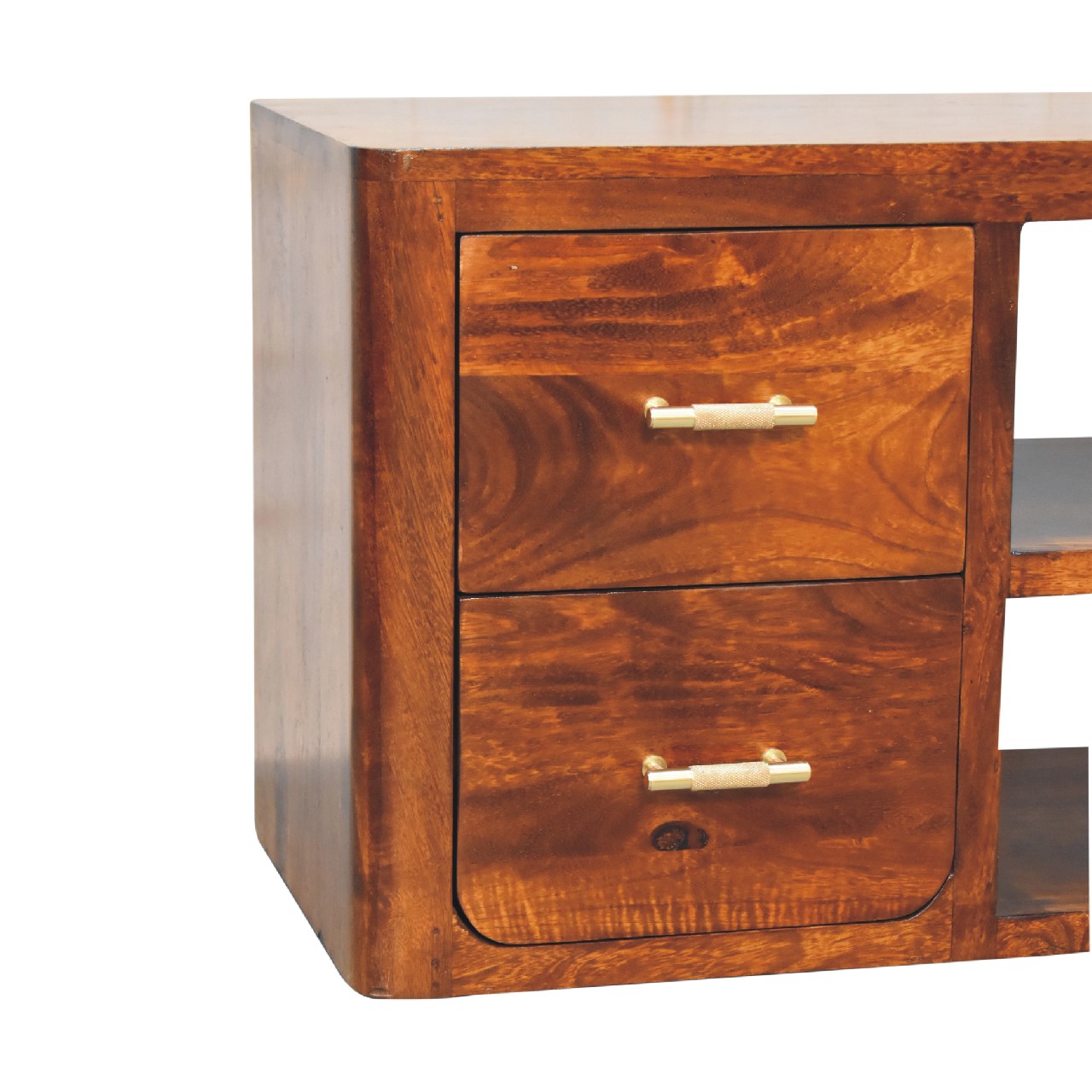 Solid Mango Wood Chestnut Finished 4 Drawer 2 Slots Luca Media Unit - Image 5