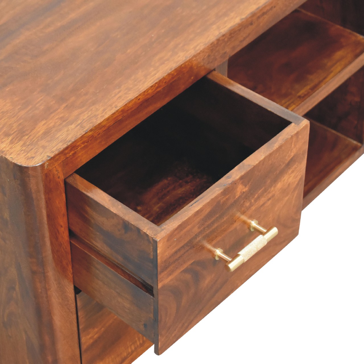 Solid Mango Wood Chestnut Finished 4 Drawer 2 Slots Luca Media Unit - Image 7