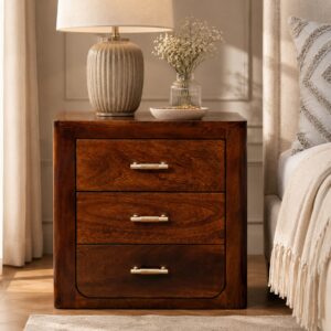 Solid Mango Wood Chestnut Finished 3 Drawer Luca Bedside