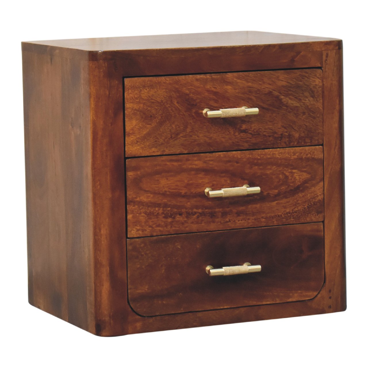 Solid Mango Wood Chestnut Finished 3 Drawer Luca Bedside - Image 2