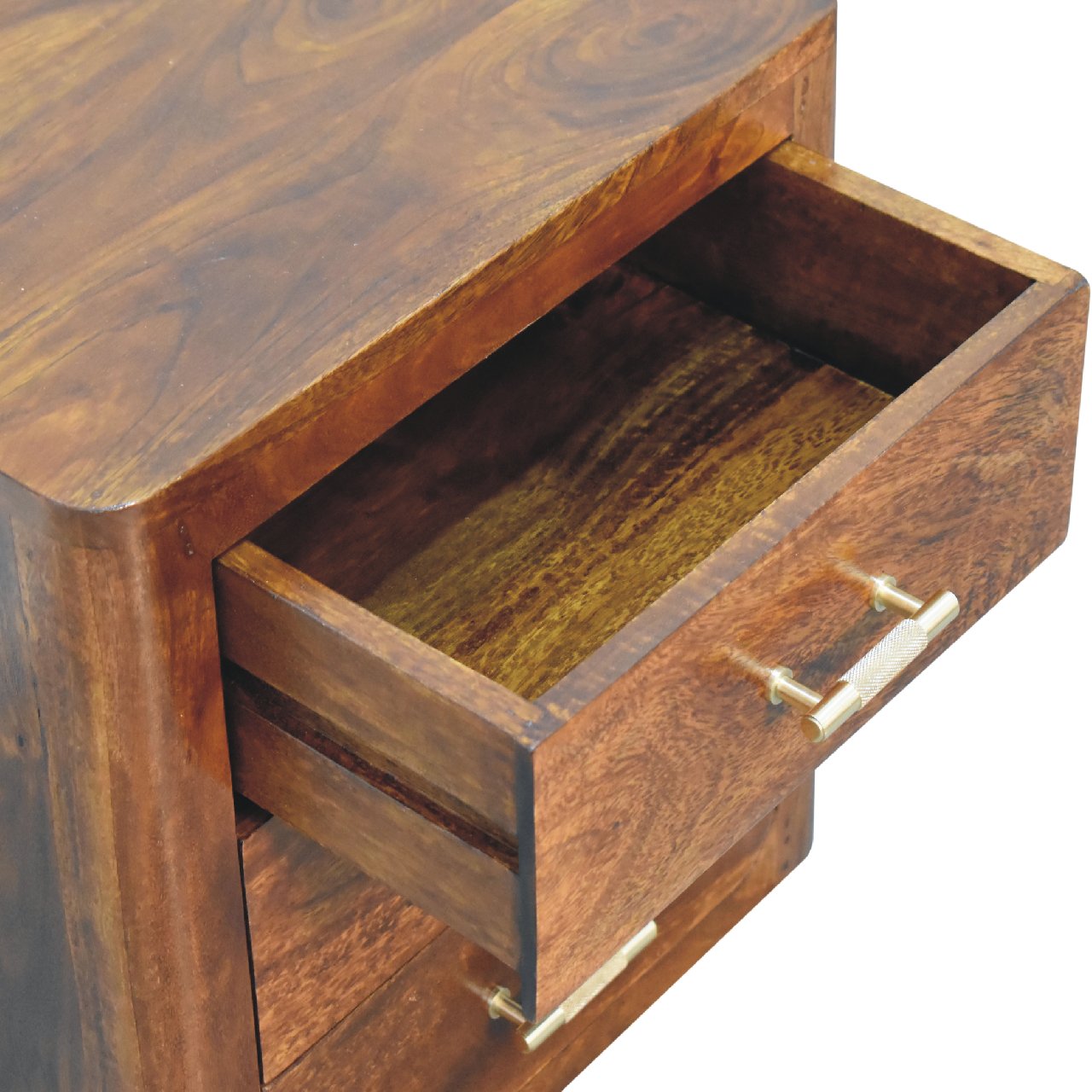 Solid Mango Wood Chestnut Finished 3 Drawer Luca Bedside - Image 6