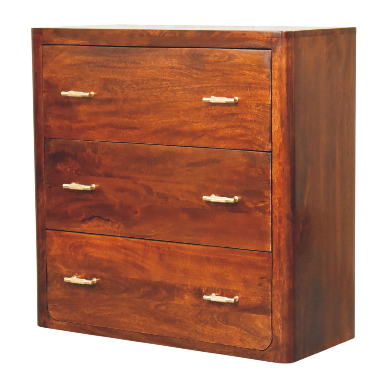 Solid Mango Wood Chestnut Finished Luca Chest of 3 Drawers - Image 2