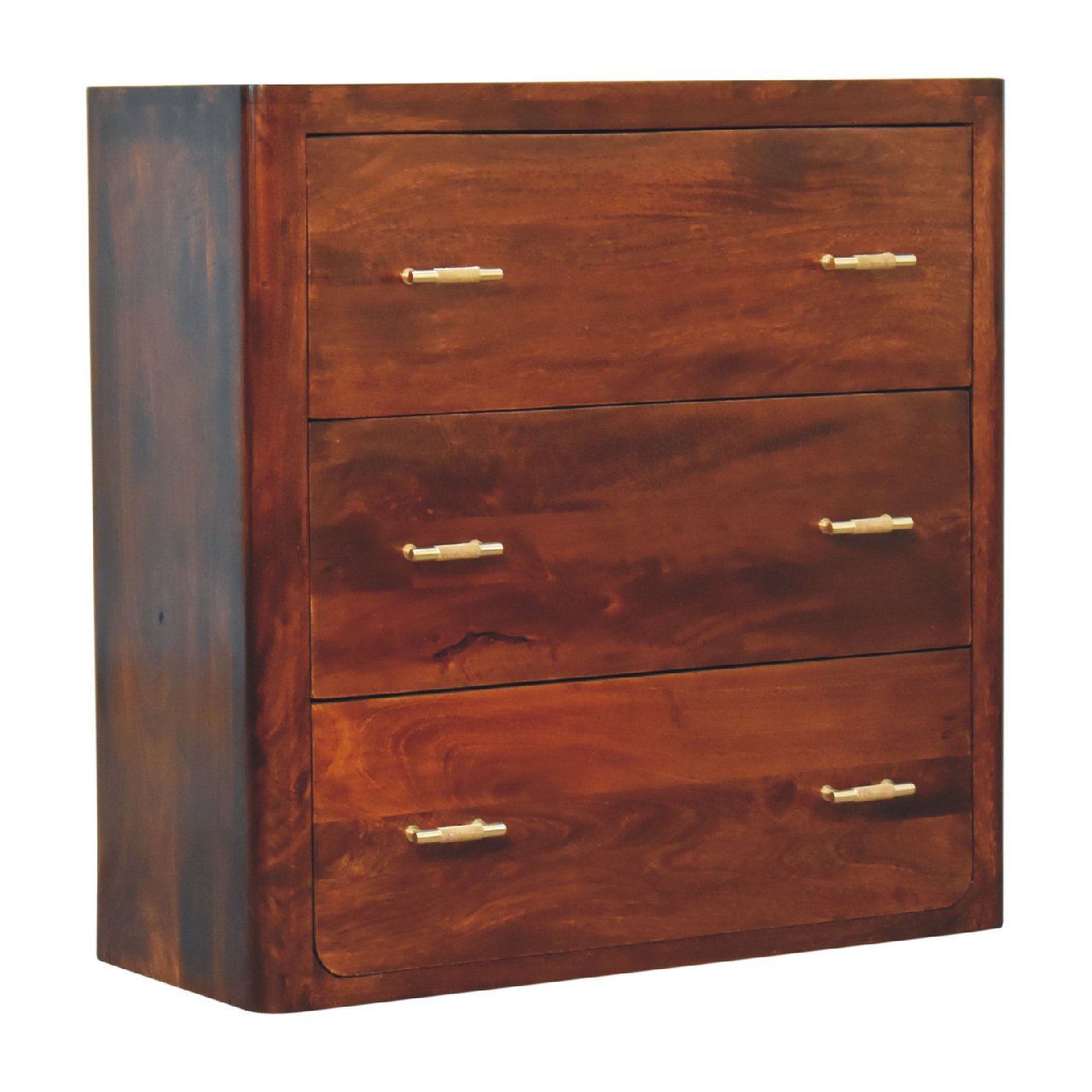 Solid Mango Wood Chestnut Finished Luca Chest of 3 Drawers - Image 3