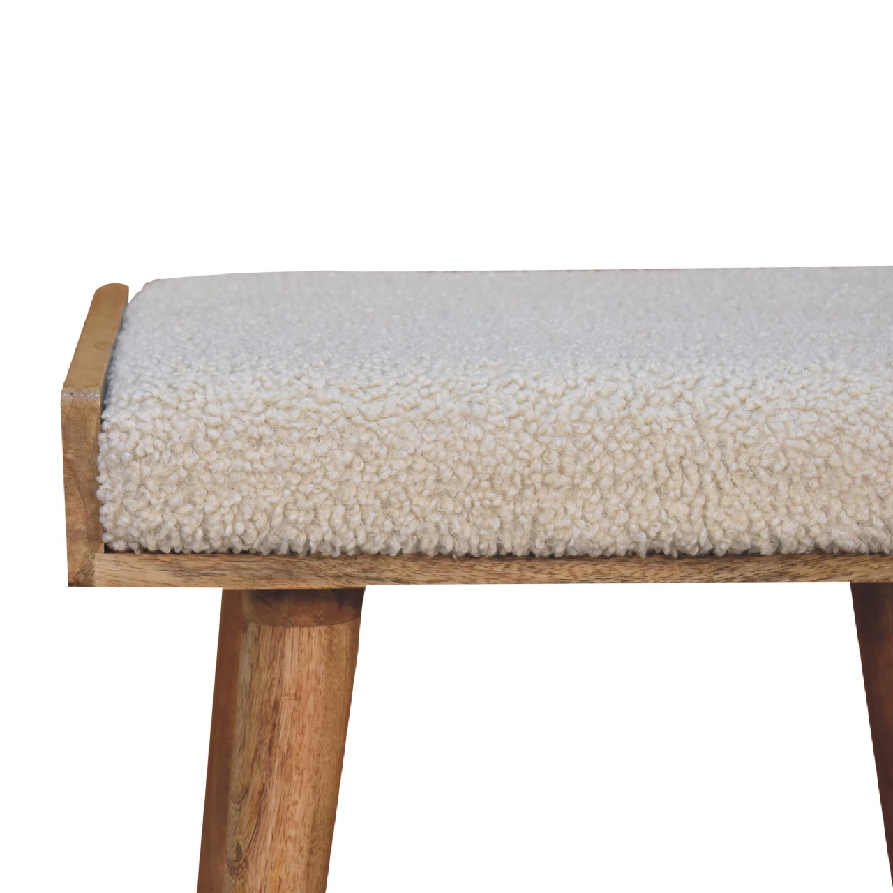 Solid Mango Wood Naturally Finished Boucle Cream Tray Style Footstool - Image 4