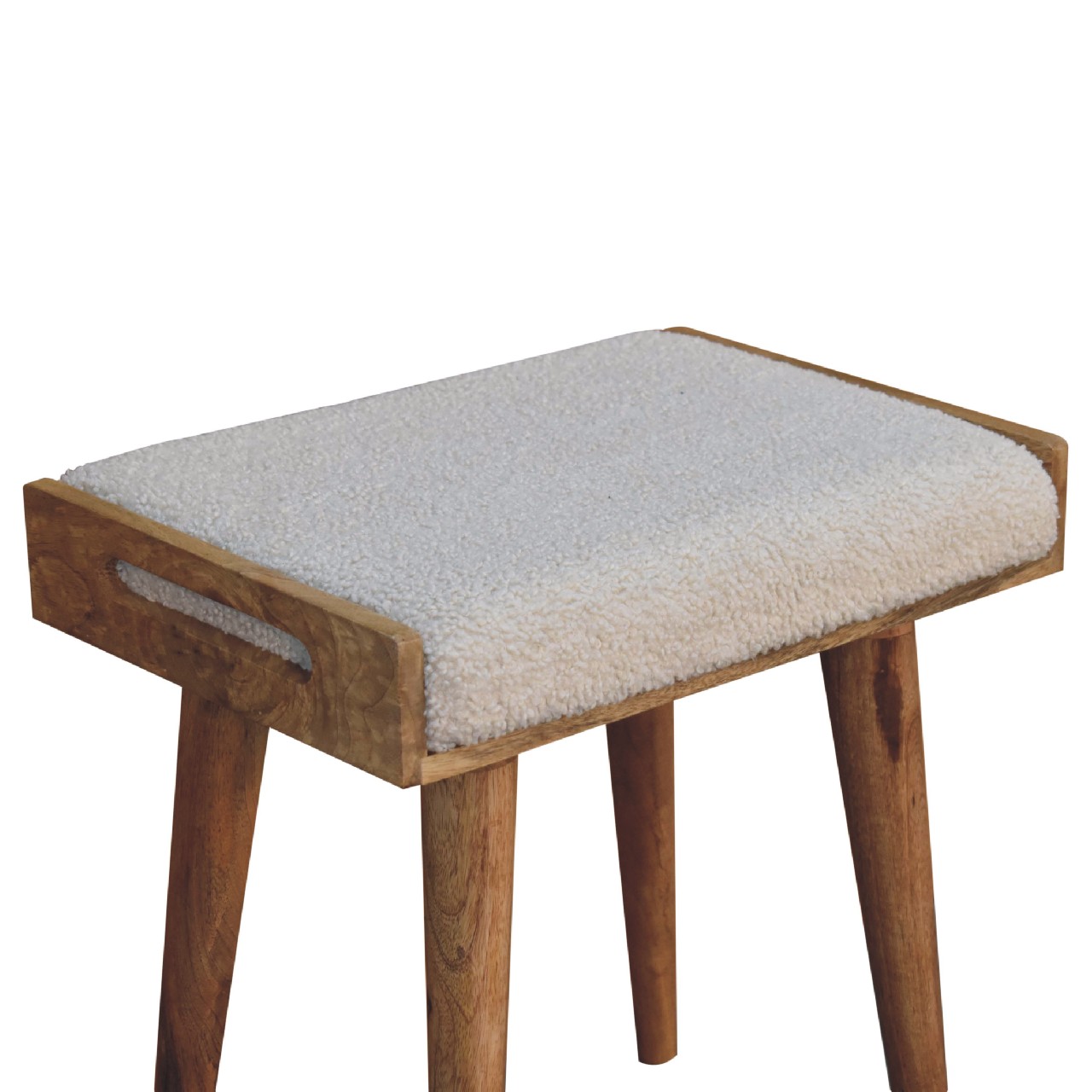 Solid Mango Wood Naturally Finished Boucle Cream Tray Style Footstool - Image 6