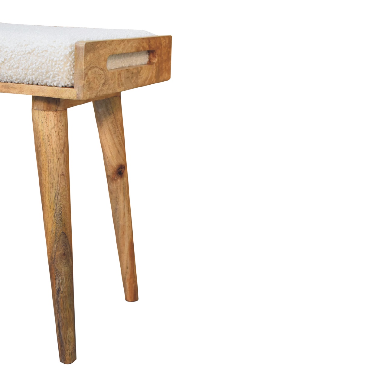 Solid Mango Wood Naturally Finished Boucle Cream Tray Style Footstool - Image 8