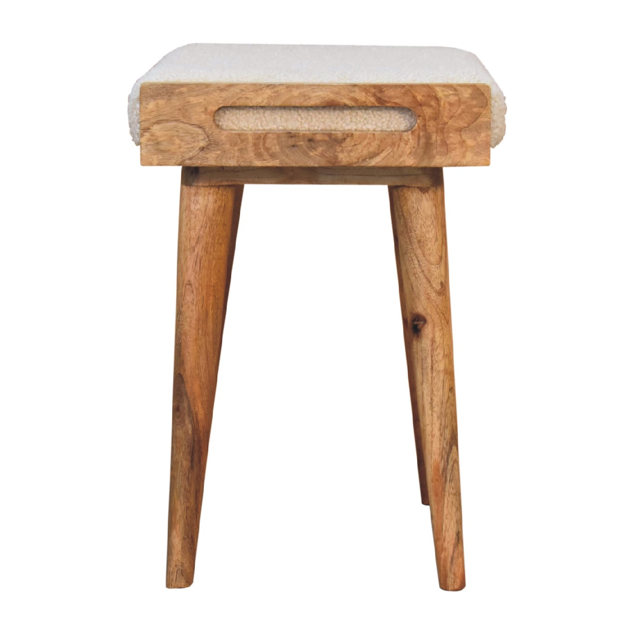 Solid Mango Wood Naturally Finished Boucle Cream Tray Style Footstool - Image 9