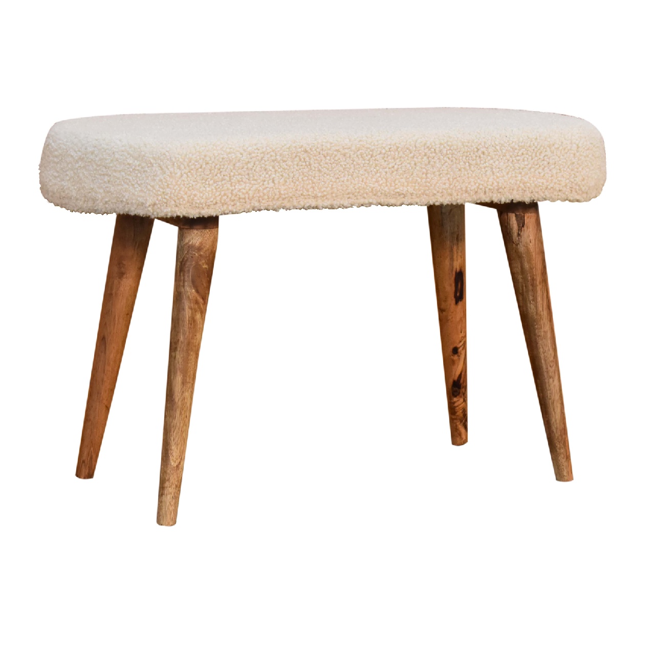 Solid Mango Wood Natural Finished Cream Boucle Bench - Image 2