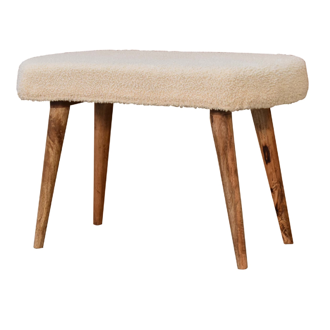 Solid Mango Wood Natural Finished Cream Boucle Bench - Image 3