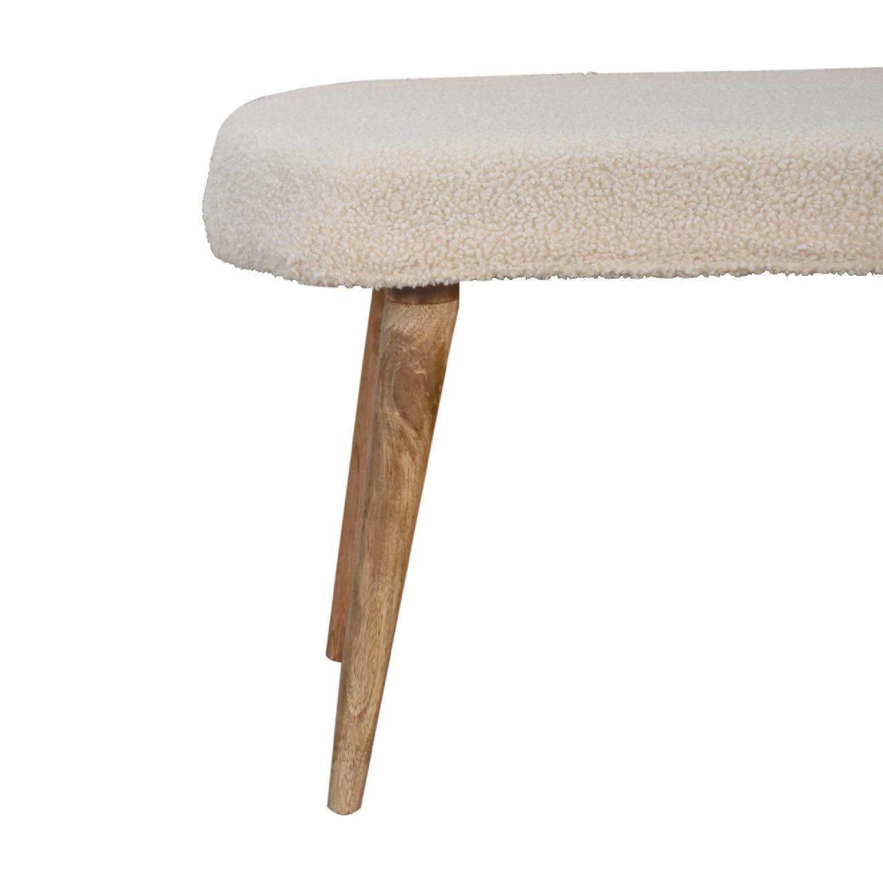 Solid Mango Wood Natural Finished Cream Boucle Bench - Image 4