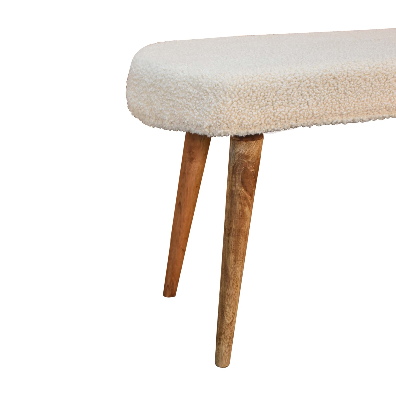 Solid Mango Wood Natural Finished Cream Boucle Bench - Image 7