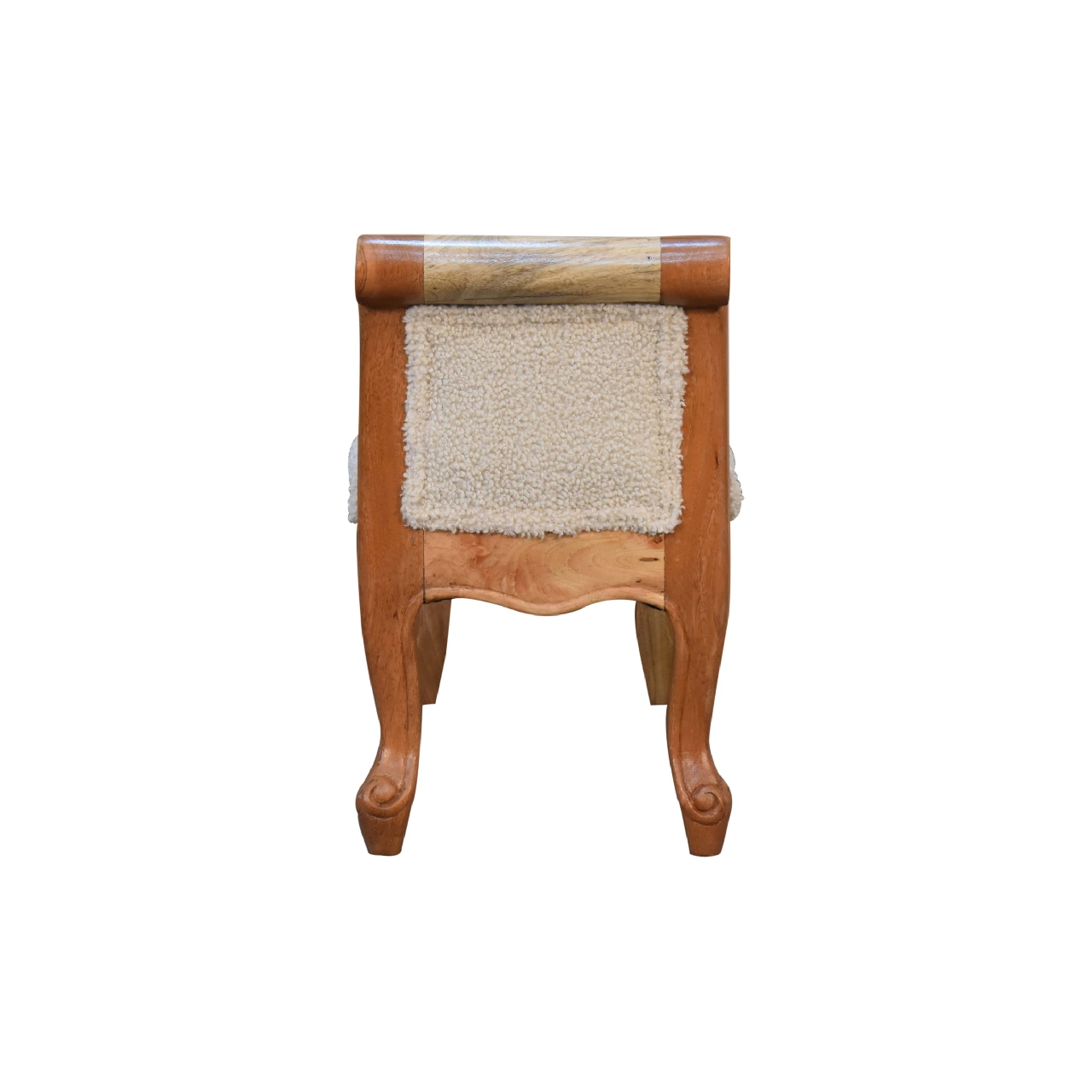 Solid Mango Wood Oak Finished Cream Boucle French Style Bench - Image 9