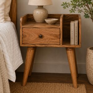 Mango Wood Oak Finished 1 Drawer 1 Slot Collective Bedside