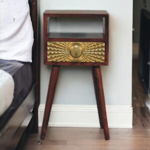 Solid Mango Wood Chestnut & Brass Finished 1 Drawer Eden Mini Bedside