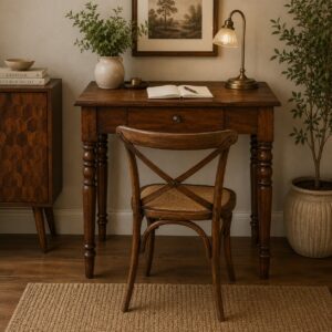 Solid Mango Wood Chestnut Finished 1 Drawer Turned Leg Writing Desk