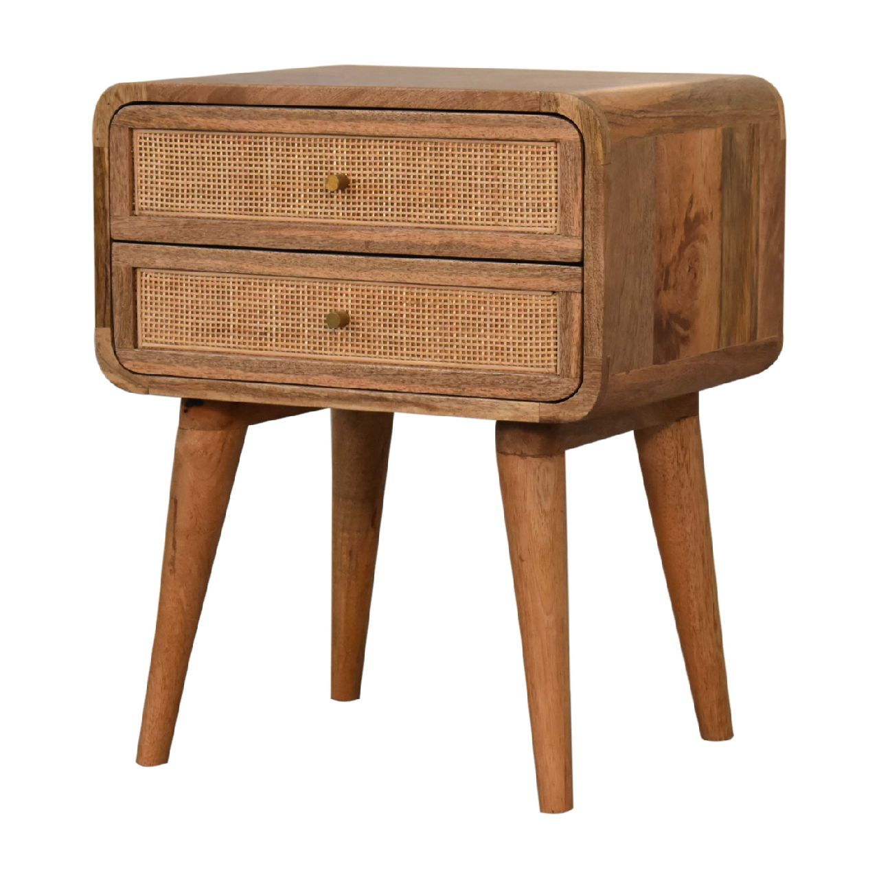 Solid Mango Wood Oak & Rattan Finished 2 Doors Larrisa Bedside - Image 2