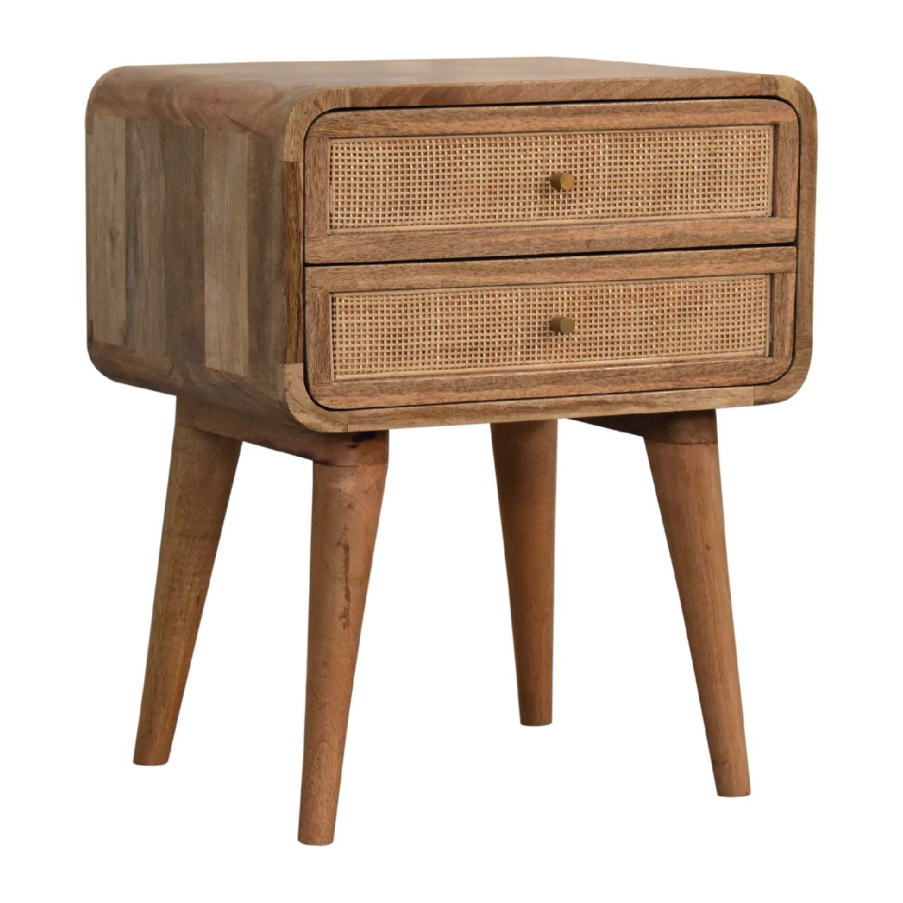 Solid Mango Wood Oak & Rattan Finished 2 Doors Larrisa Bedside - Image 3