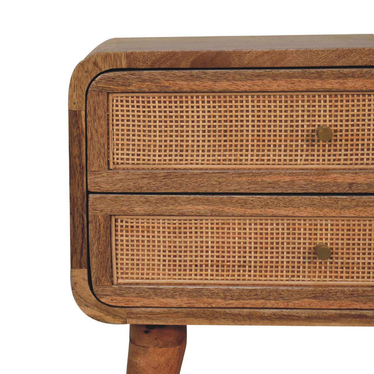 Solid Mango Wood Oak & Rattan Finished 2 Doors Larrisa Bedside - Image 4