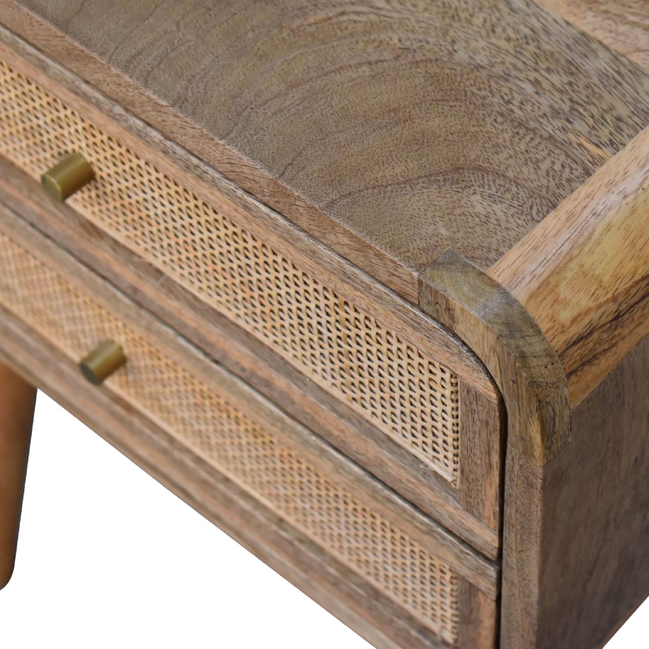 Solid Mango Wood Oak & Rattan Finished 2 Doors Larrisa Bedside - Image 5