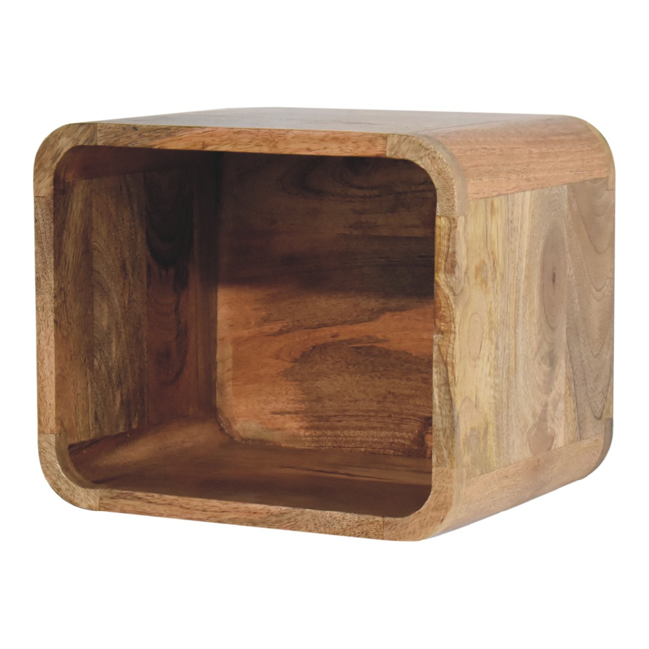Solid Mango Wood Oak Finished Open Curved Wall Mounted Bedside - Image 2