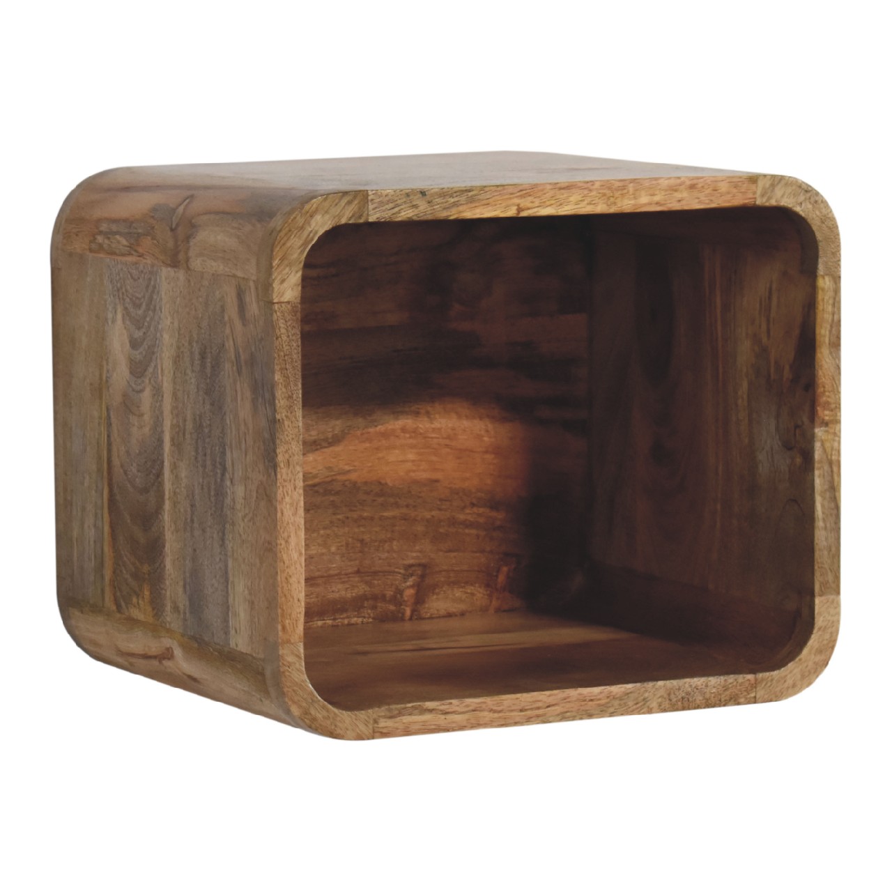 Solid Mango Wood Oak Finished Open Curved Wall Mounted Bedside - Image 3