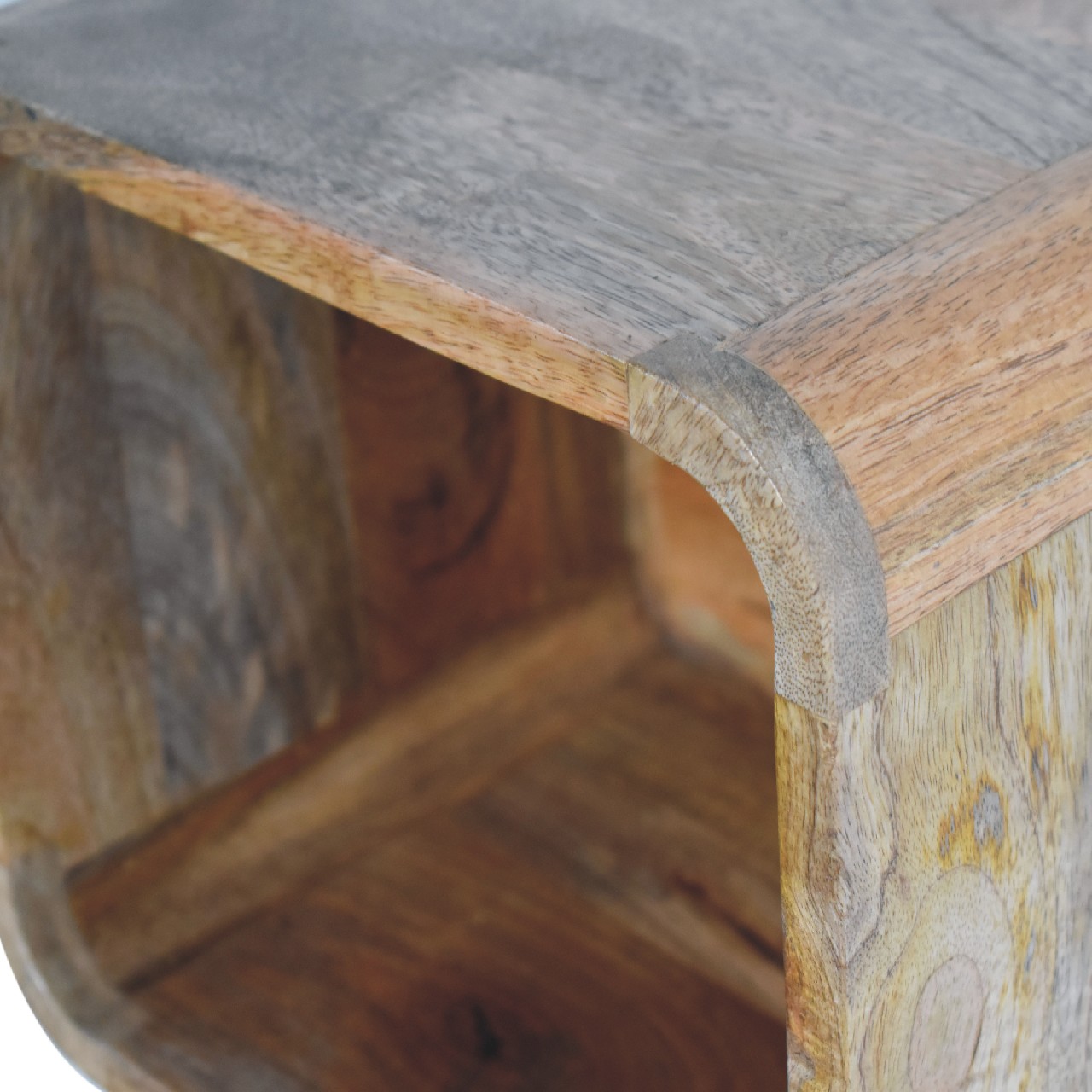 Solid Mango Wood Oak Finished Open Curved Wall Mounted Bedside - Image 6