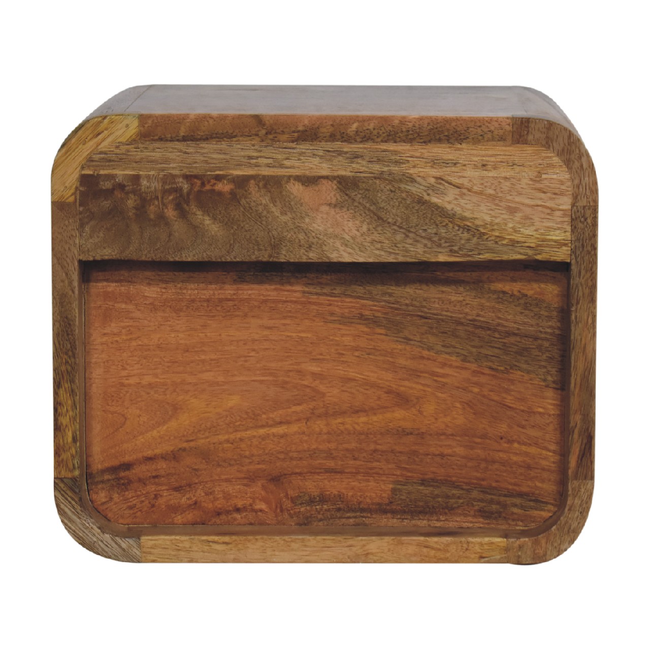 Solid Mango Wood Oak Finished Open Curved Wall Mounted Bedside - Image 8