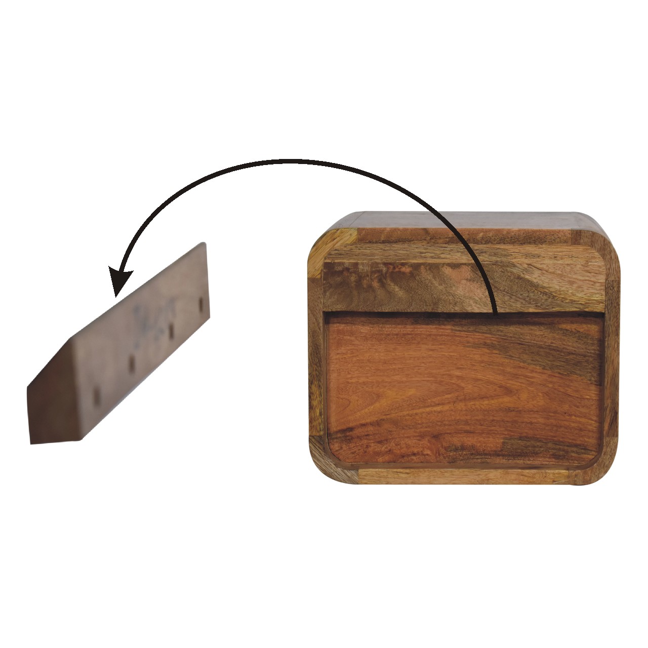 Solid Mango Wood Oak Finished Open Curved Wall Mounted Bedside - Image 9