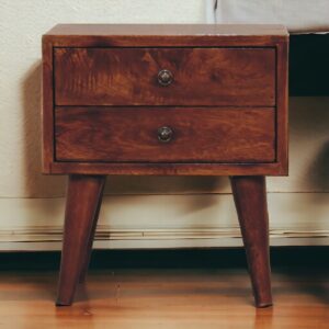 Solid Mango Wood Chestnut Finished 2 Drawer Mini Modern Bedside