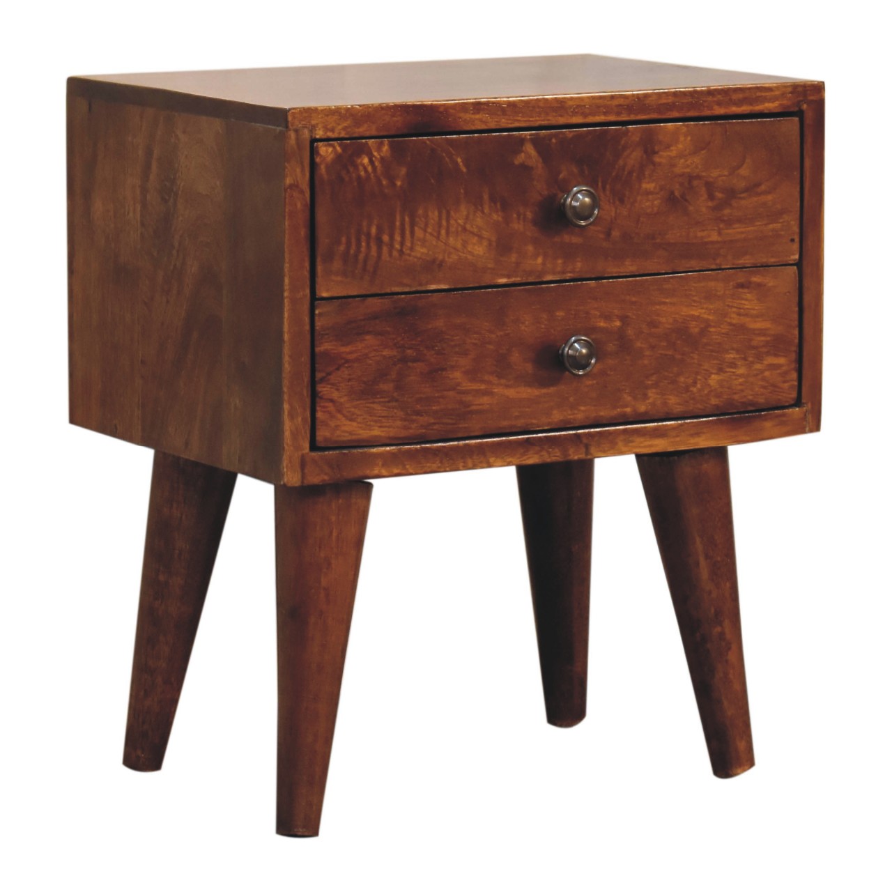 Solid Mango Wood Chestnut Finished 2 Drawer Mini Modern Bedside - Image 2