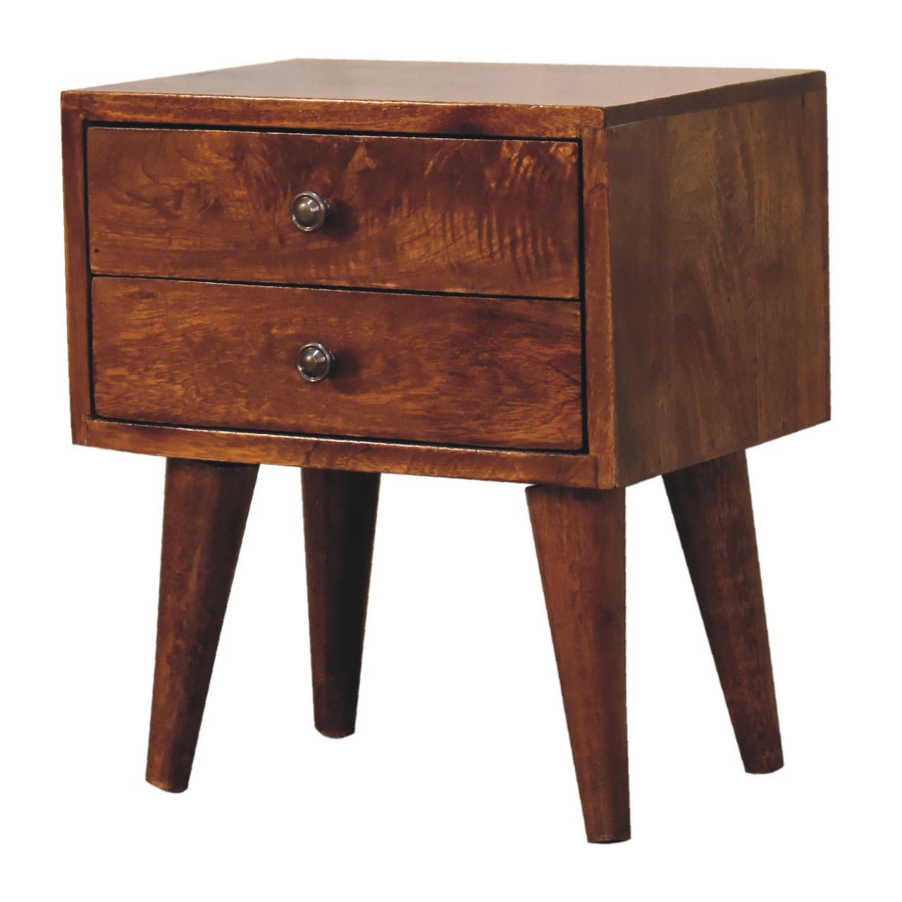 Solid Mango Wood Chestnut Finished 2 Drawer Mini Modern Bedside - Image 3