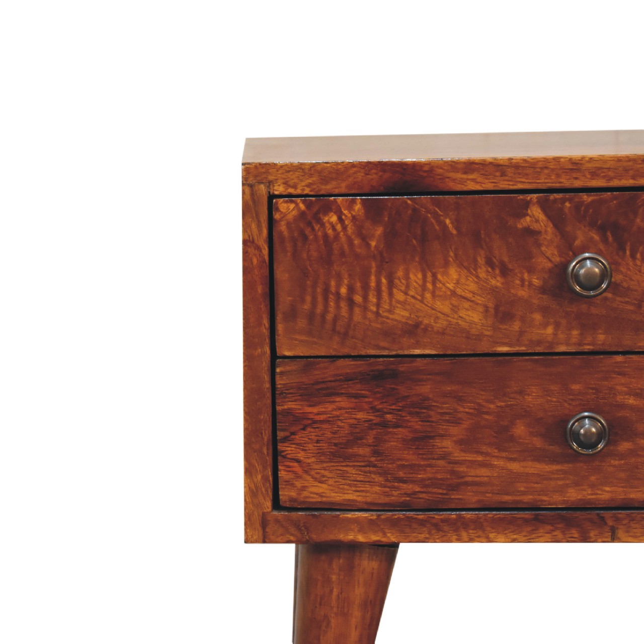 Solid Mango Wood Chestnut Finished 2 Drawer Mini Modern Bedside - Image 4