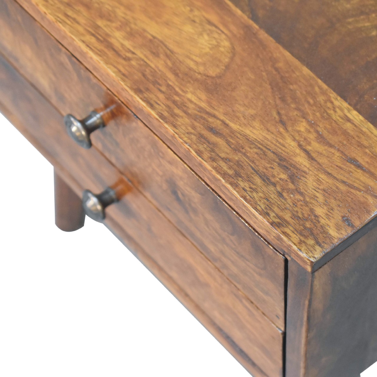 Solid Mango Wood Chestnut Finished 2 Drawer Mini Modern Bedside - Image 5