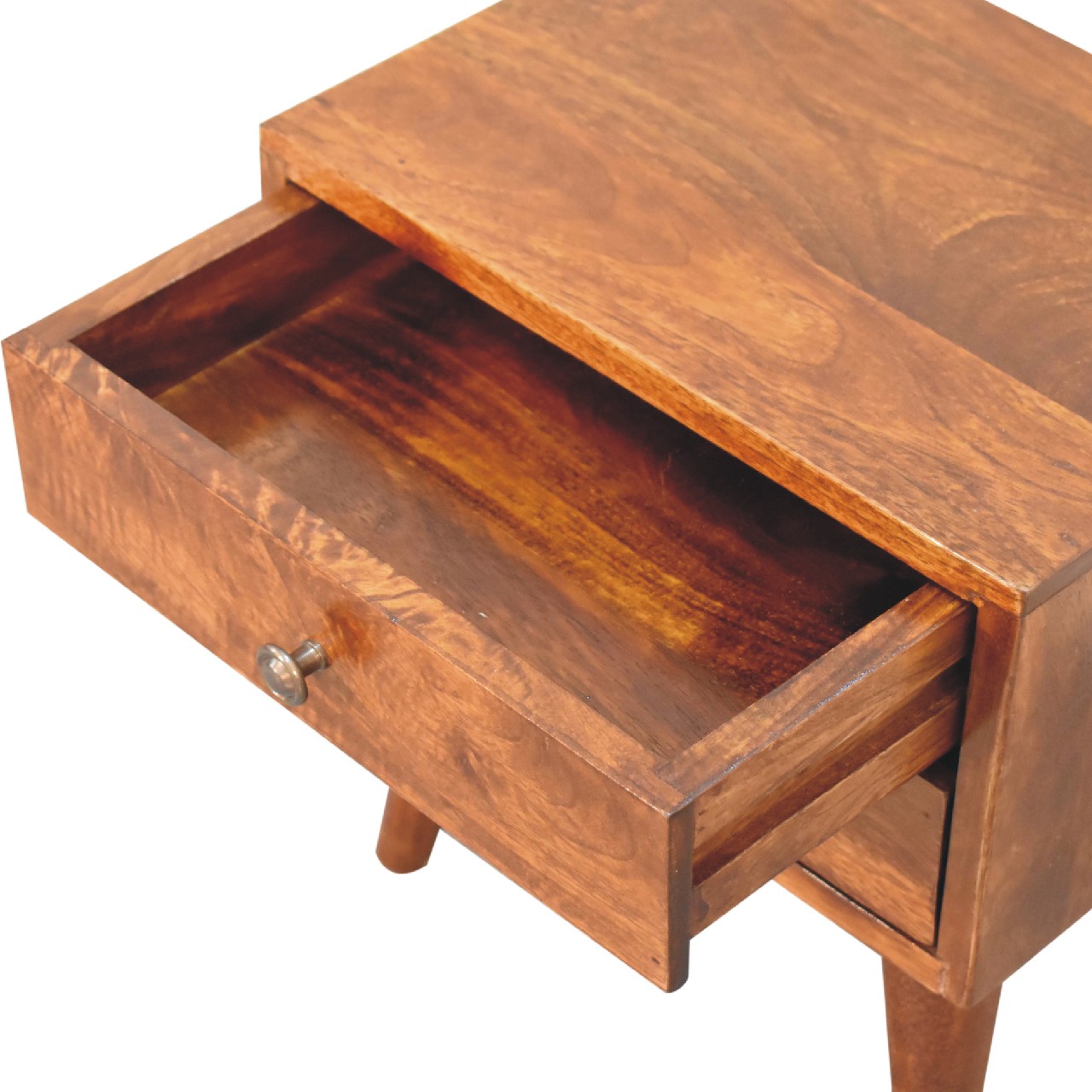 Solid Mango Wood Chestnut Finished 2 Drawer Mini Modern Bedside - Image 6