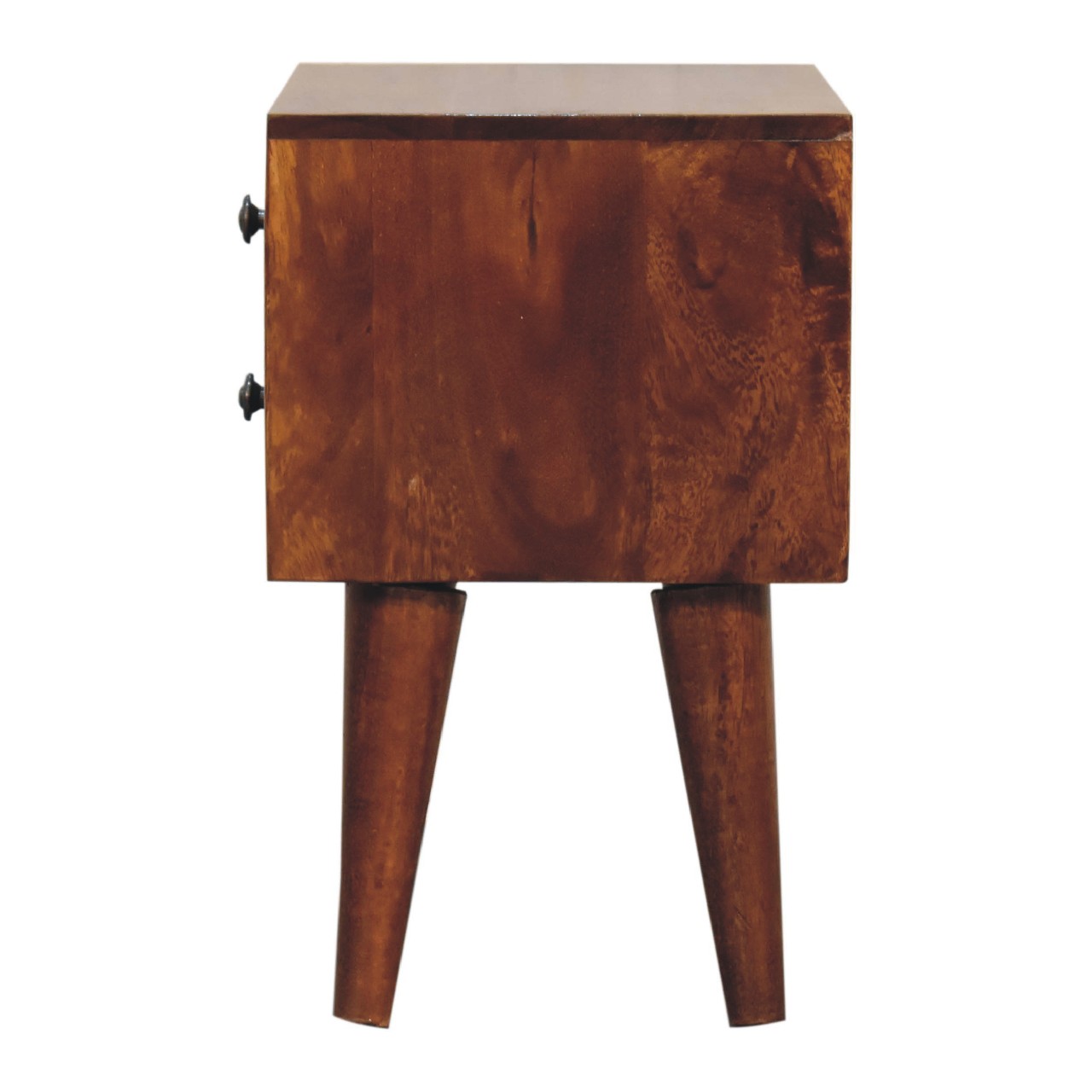 Solid Mango Wood Chestnut Finished 2 Drawer Mini Modern Bedside - Image 8